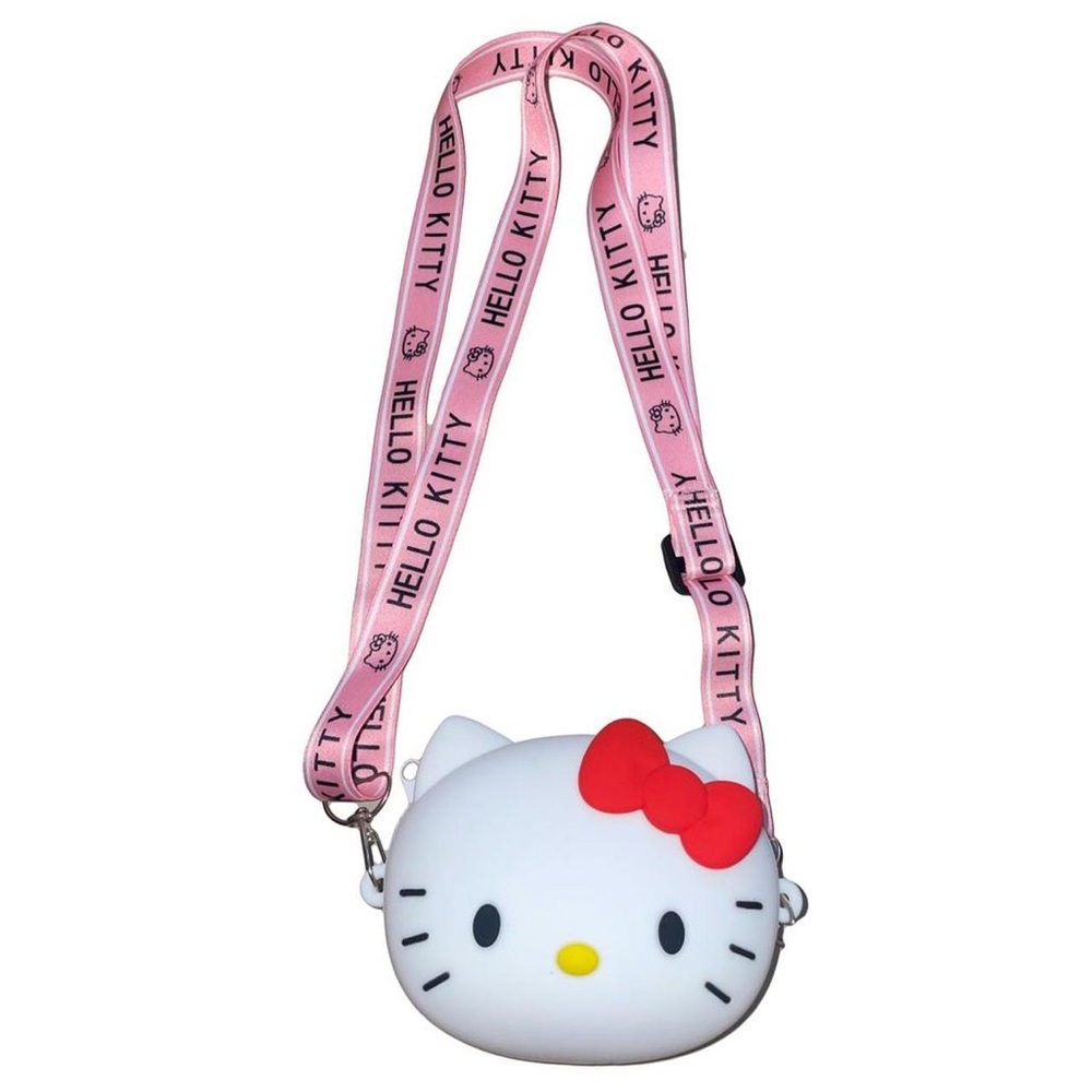 Hello Kitty Kids Silicone Purse Shoulder Crossbody Round Pink Strap 3D Coin Case